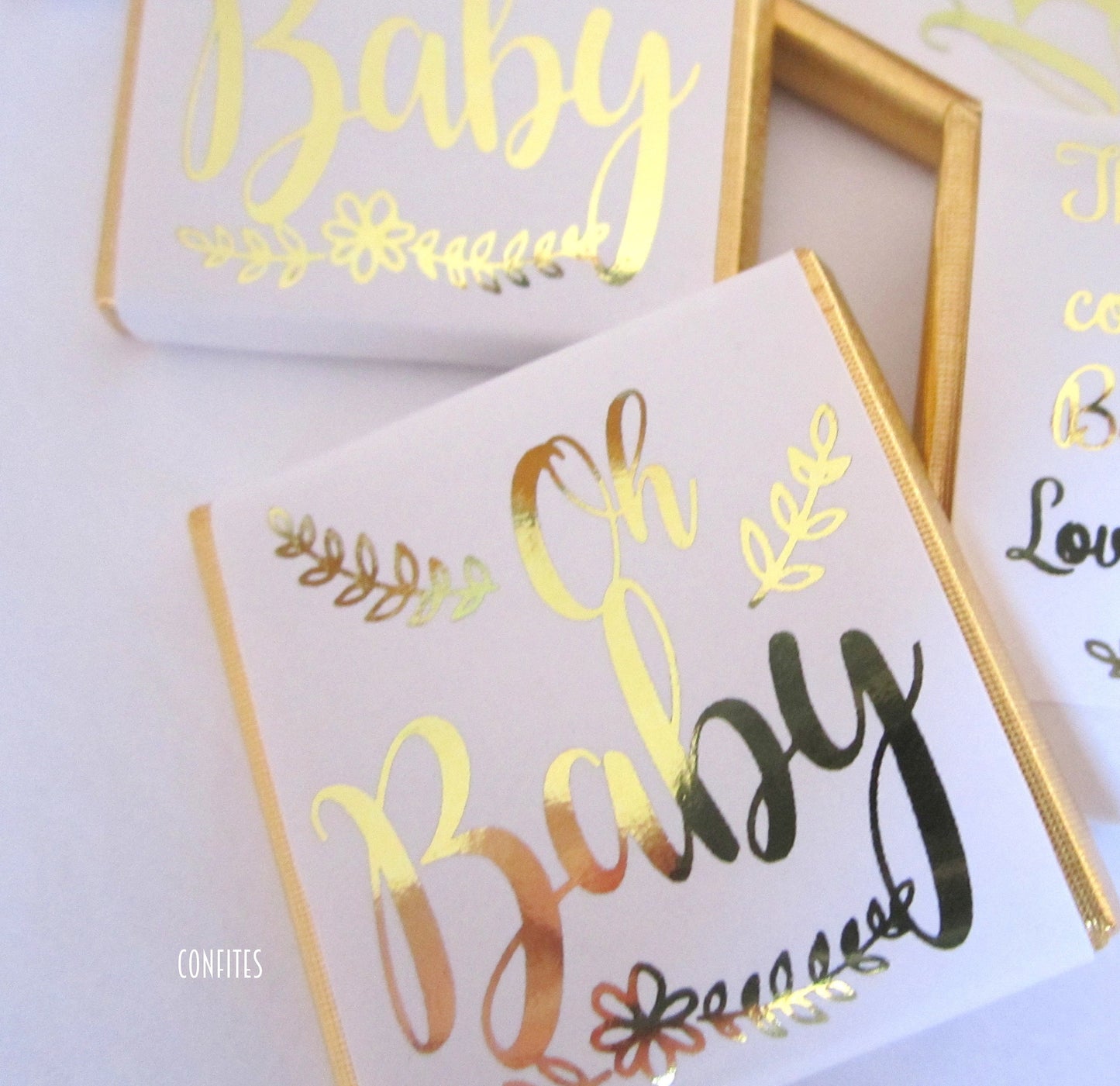 Gold “Oh Baby” Chocolate Favours – Personalised Baby Shower Treats (Pack of 25)