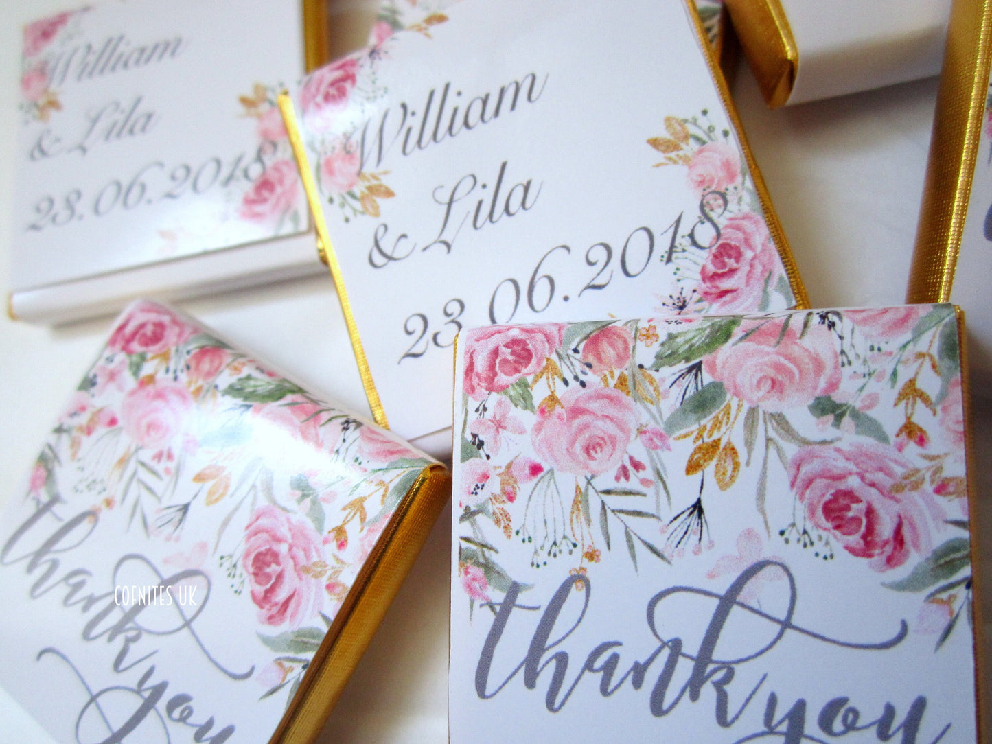Personalised Thank You Chocolate Favours (Botanical Design, Pack of 25)