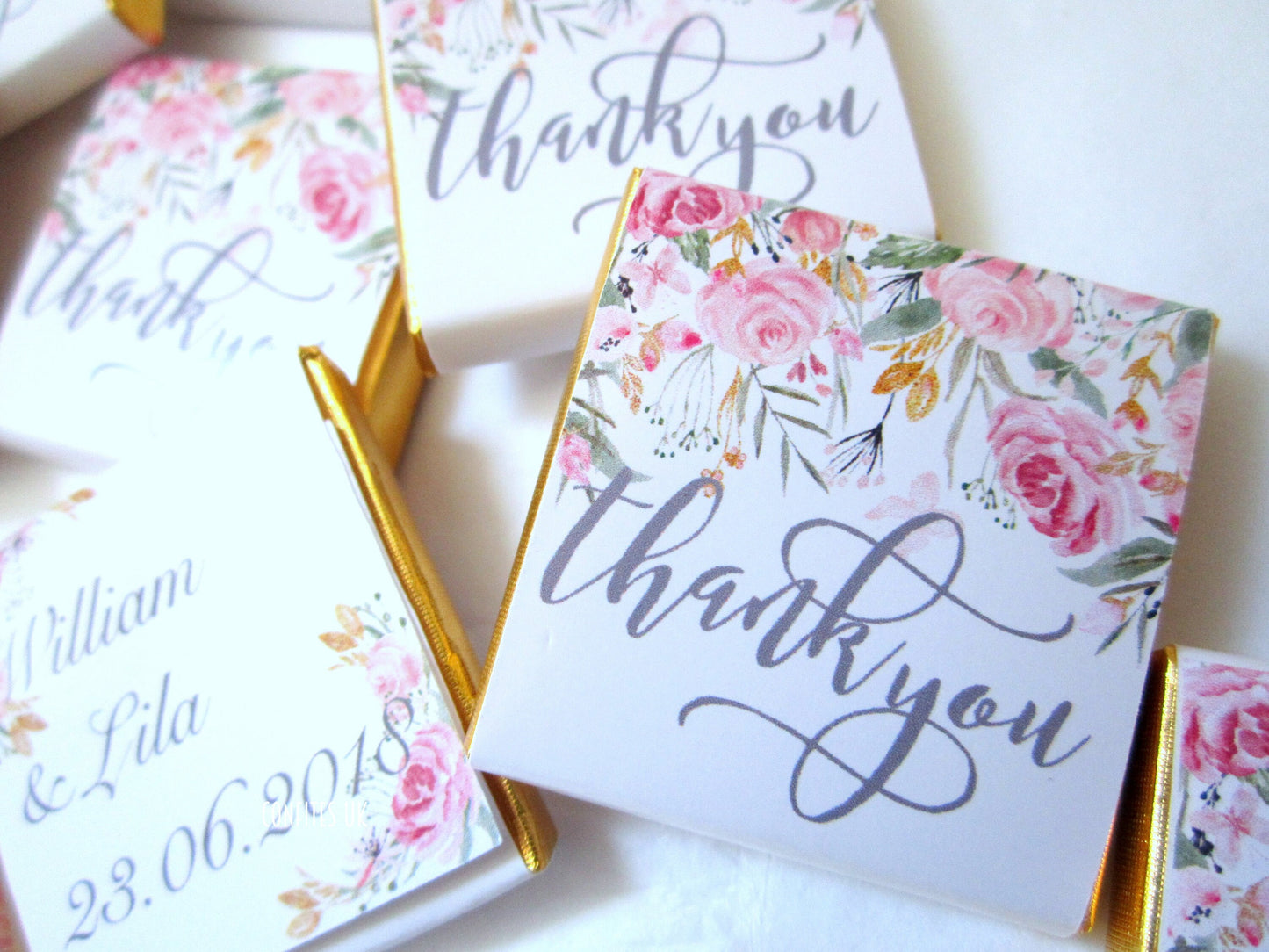 Personalised Thank You Chocolate Favours (Botanical Design, Pack of 25)