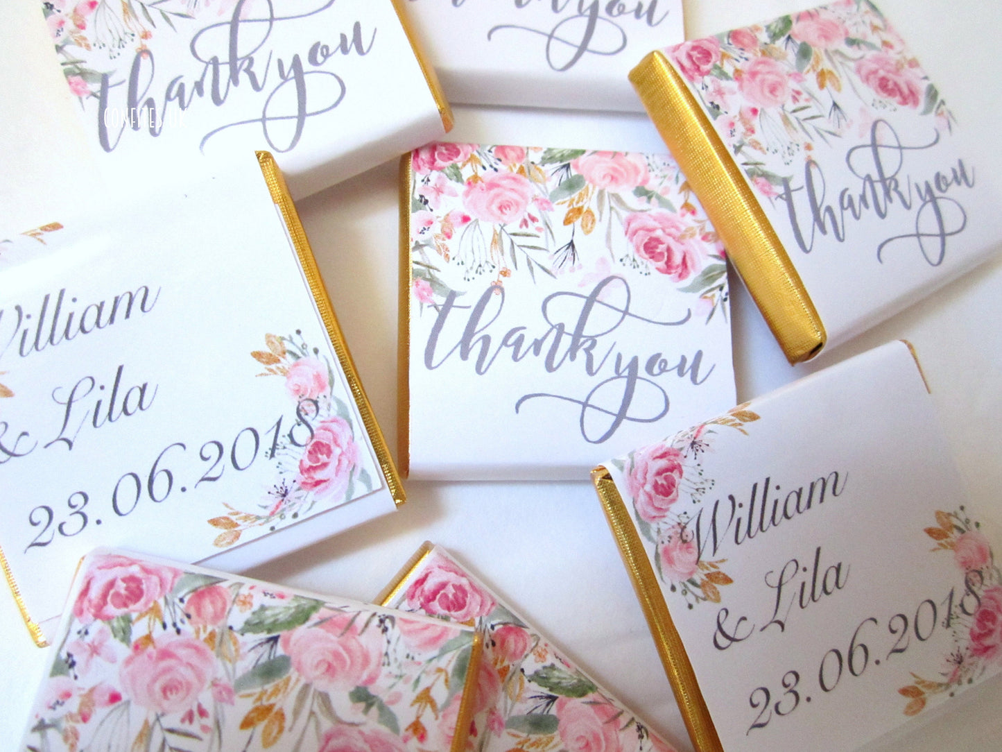 Personalised Thank You Chocolate Favours (Botanical Design, Pack of 25)