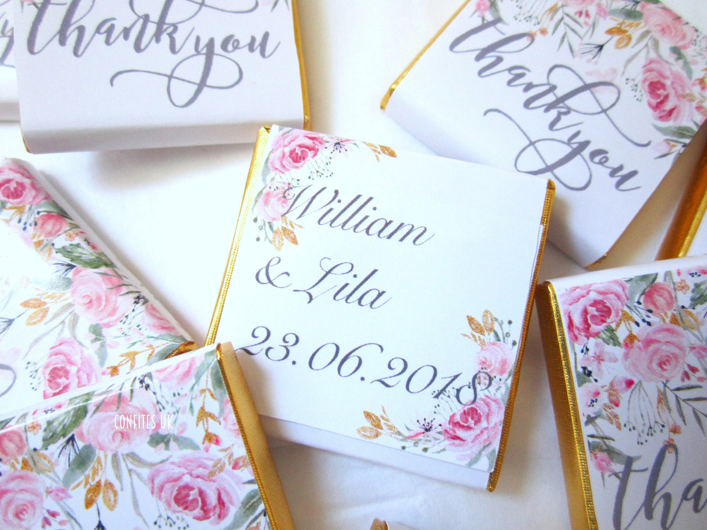 Personalised Thank You Chocolate Favours (Botanical Design, Pack of 25)
