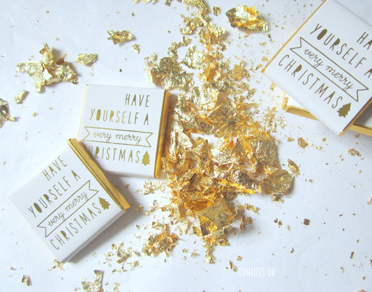 White and Gold Christmas Chocolate Favours – Personalised (Pack of 25)