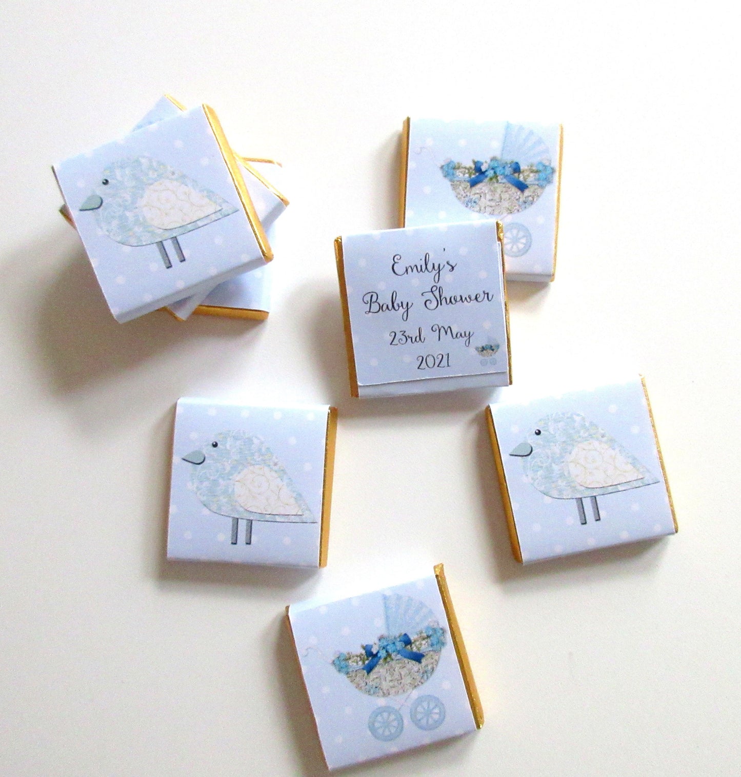 Pastel Blue Boy Baby Shower Chocolate Favours – Personalised (Pack of 25)