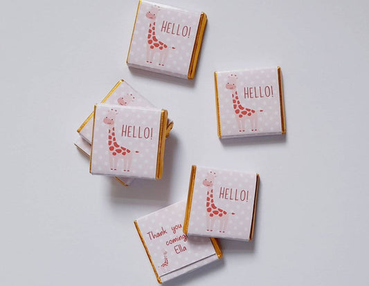 Personalised Pink Giraffe Chocolate Favours – Girl Baby Shower Treats (25 Pack)