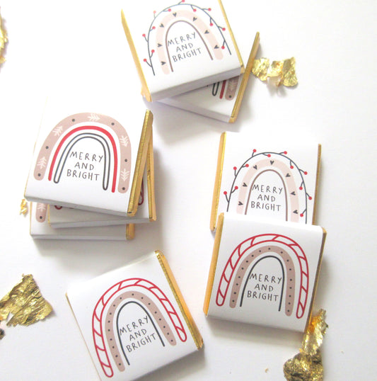 Rainbow “Merry and Bright” Christmas Chocolate Favours – Pack of 25