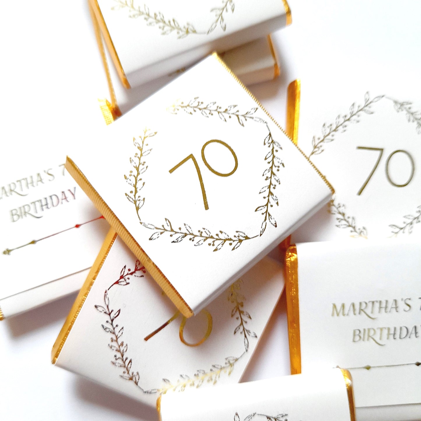 Personalised Birthday Favours – Milestone Party Chocolates. The chocolates are intended as party favours, table décor, or for sweet tables.