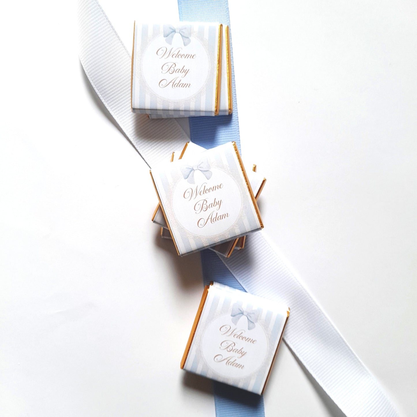 Personalised Welcome Baby Boy Chocolate Favours (Pack of 25)