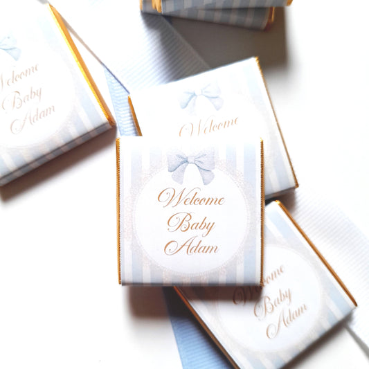 Personalised Welcome Baby Boy Chocolate Favours (Pack of 25)