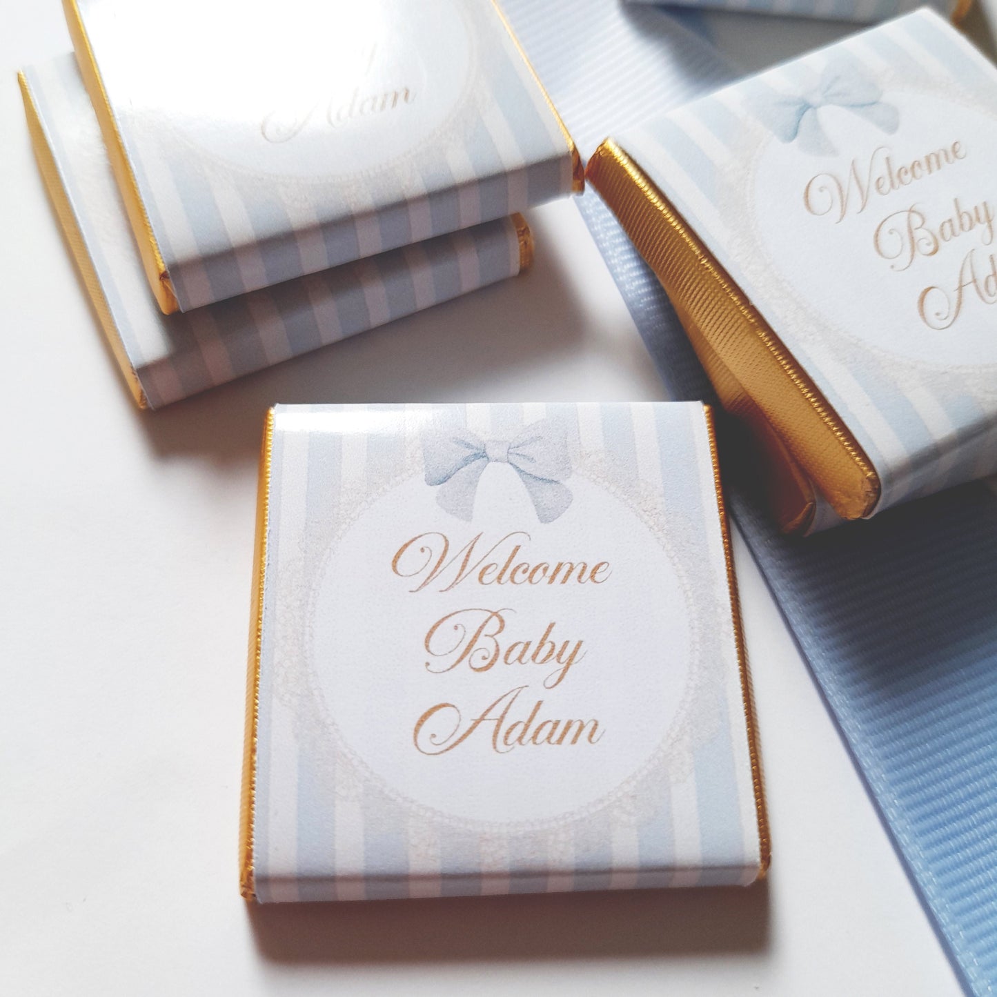 Personalised Welcome Baby Boy Chocolate Favours (Pack of 25)