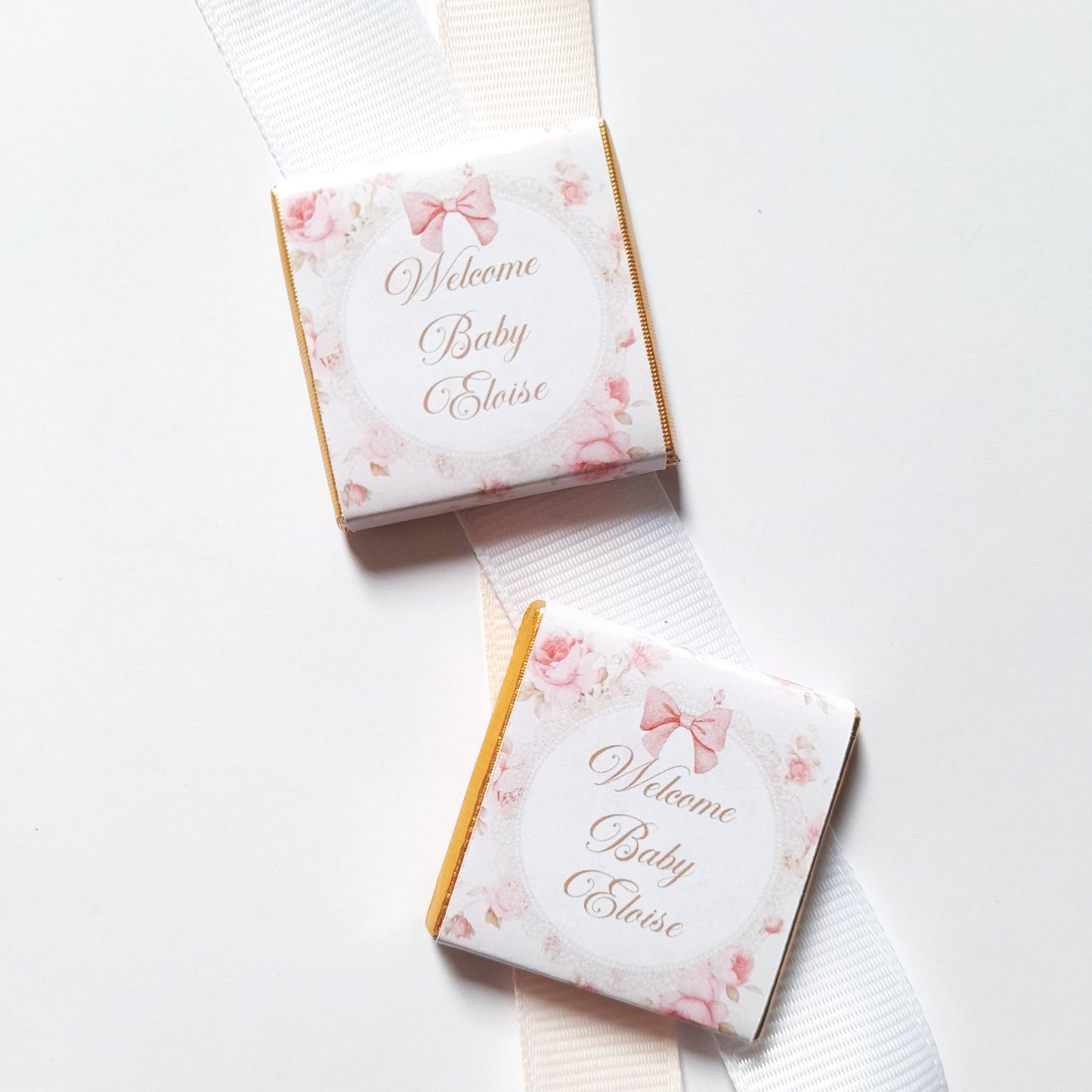 Personalised Welcome Baby Girl Chocolate Favours – Pink Floral Treats (Pack of 25)