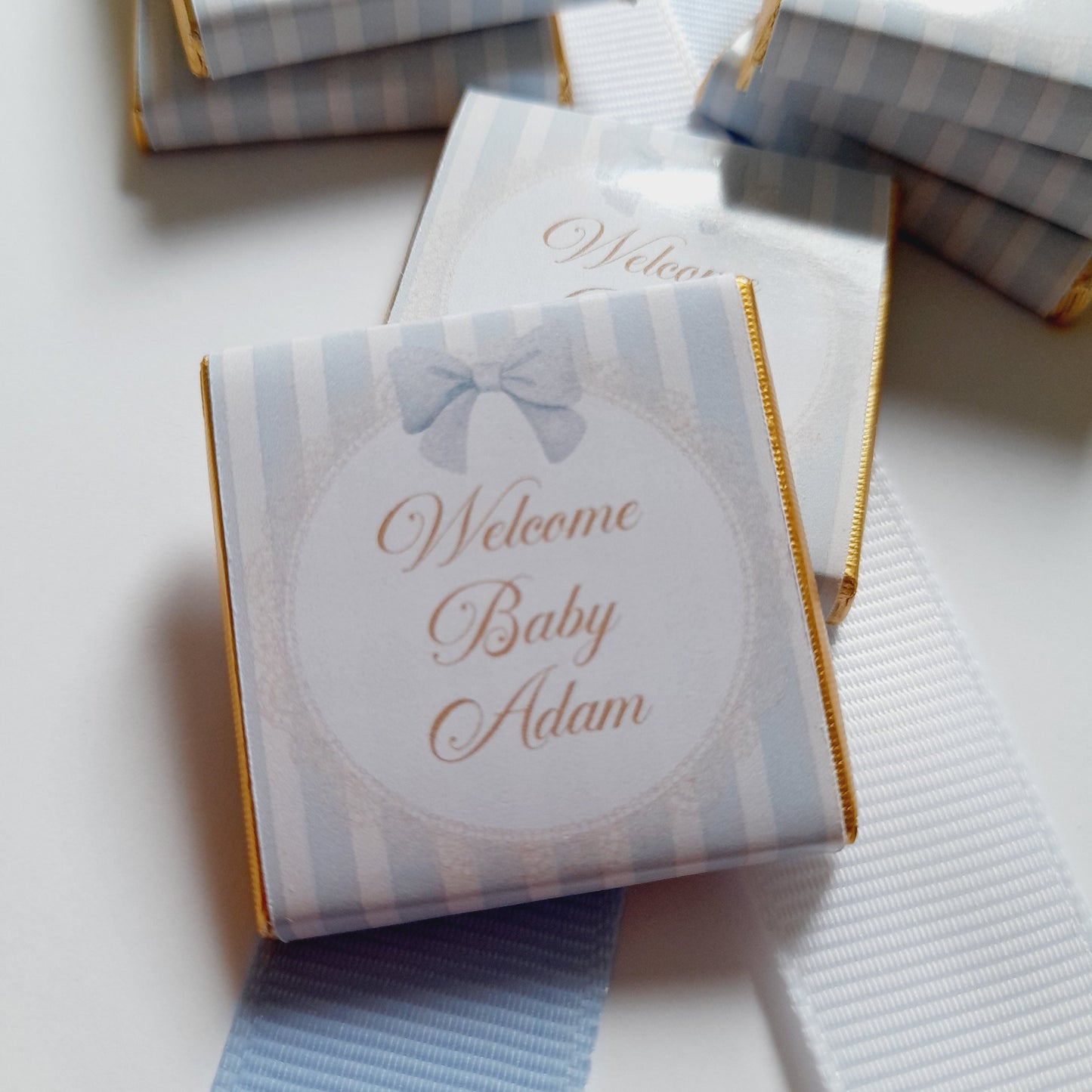 Personalised Welcome Baby Boy Chocolate Favours (Pack of 25)