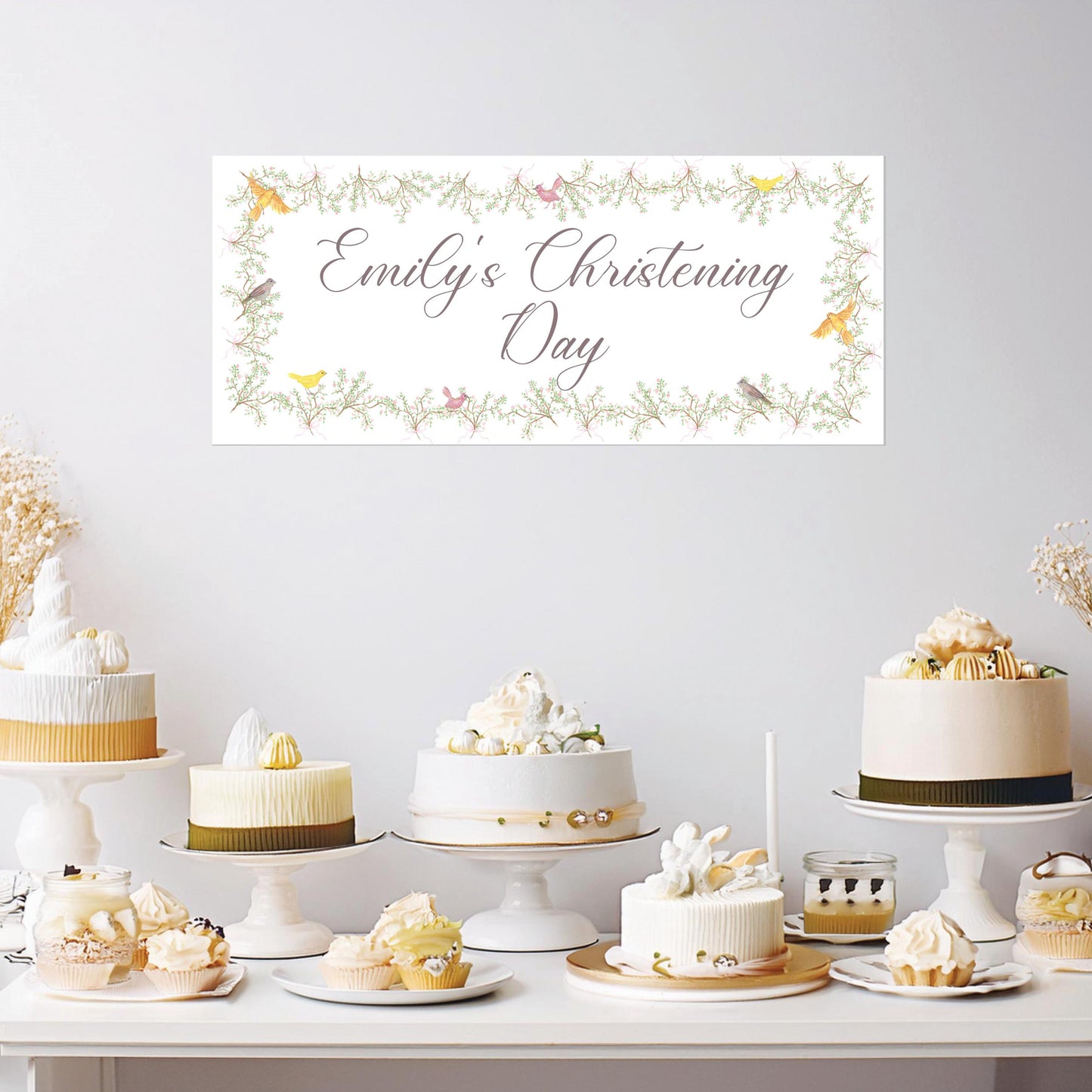 Custom Christening Banner for Girls – Little Birds Design