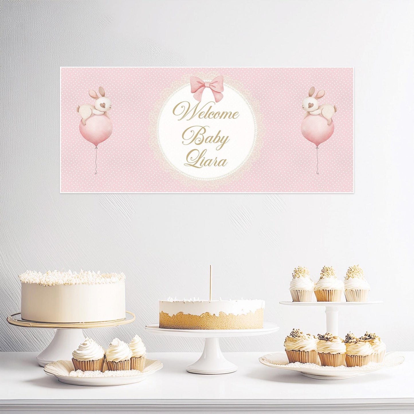 Personalised Welcome Baby Girl Banner – Pink Party Decoration