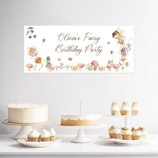 Fairy party personalised birthday banner in satin paper