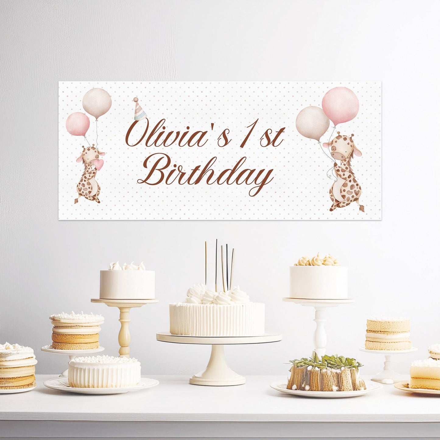 Personalised Giraffe 1st Birthday Banner – Baby Girl Party Décor