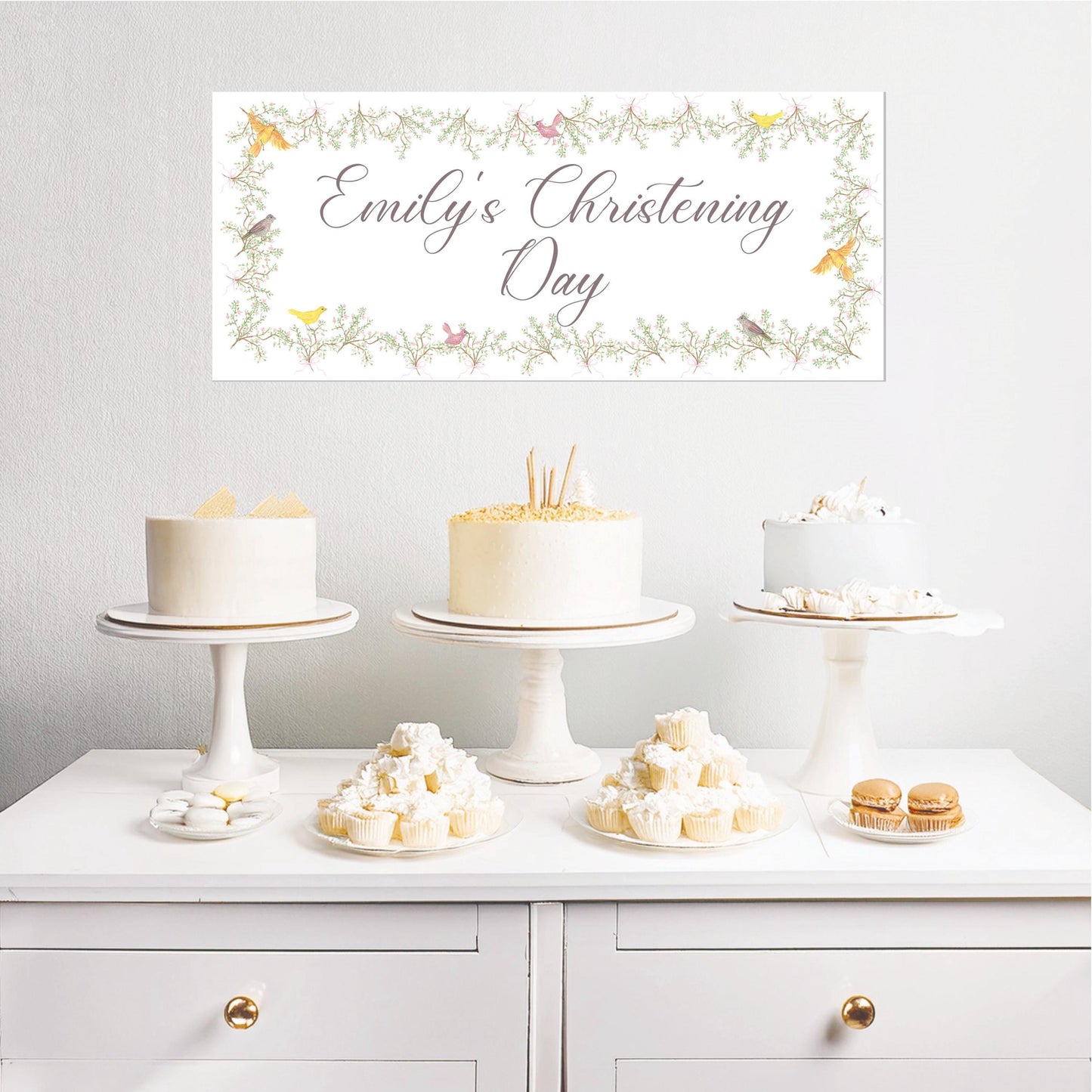 Custom Christening Banner for Girls – Little Birds Design