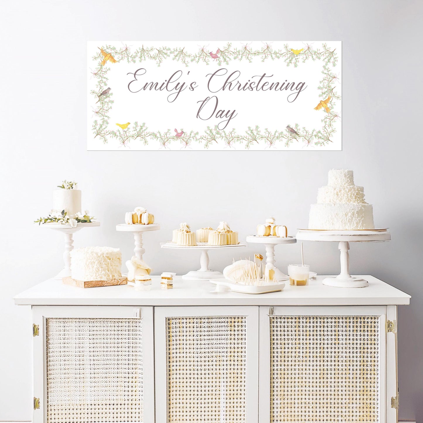 Custom Christening Banner for Girls – Little Birds Design