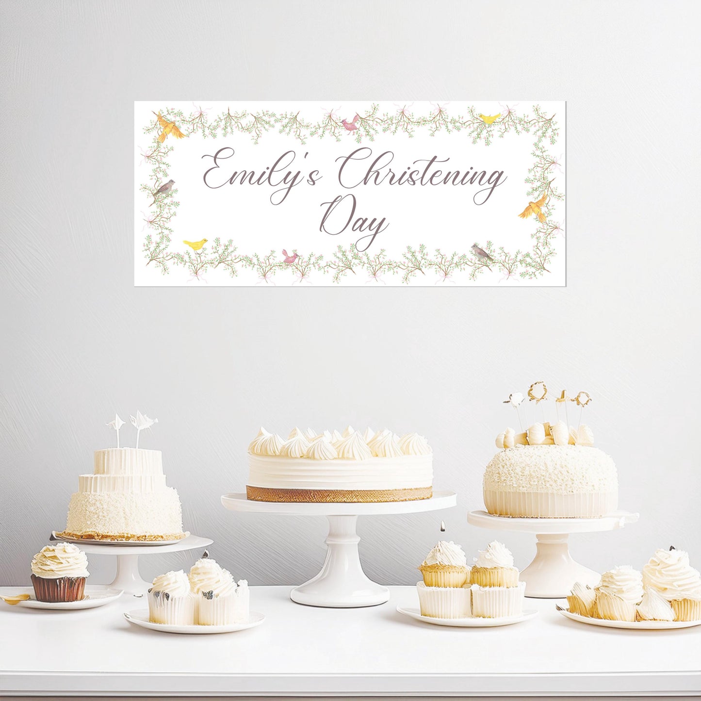 Custom Christening Banner for Girls – Little Birds Design