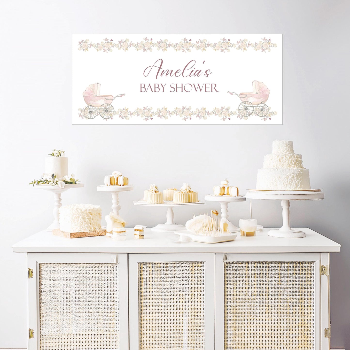 Personalised Girl Baby Shower Banner – Luxury Satin Paper Decoration