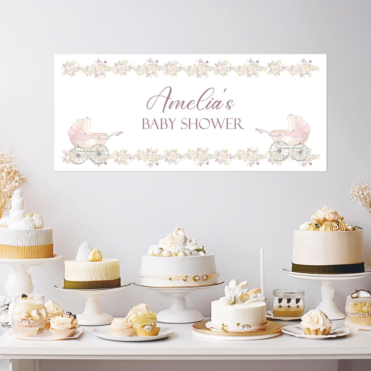 Personalised Girl Baby Shower Banner – Luxury Satin Paper Decoration