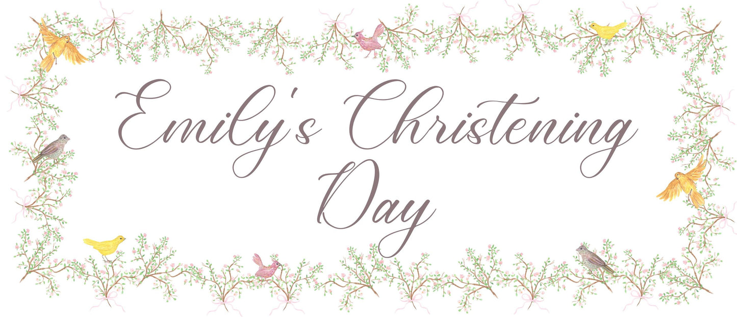 Custom Christening Banner for Girls – Little Birds Design