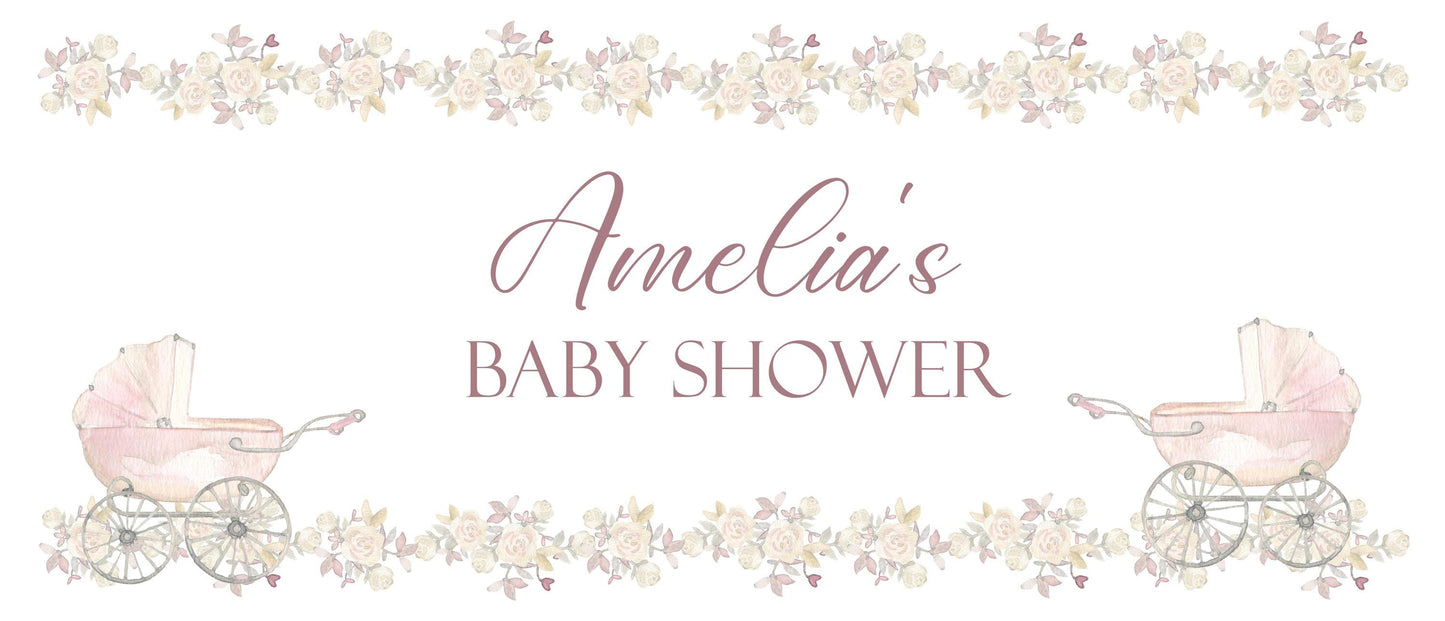 Personalised Girl Baby Shower Banner – Luxury Satin Paper Decoration
