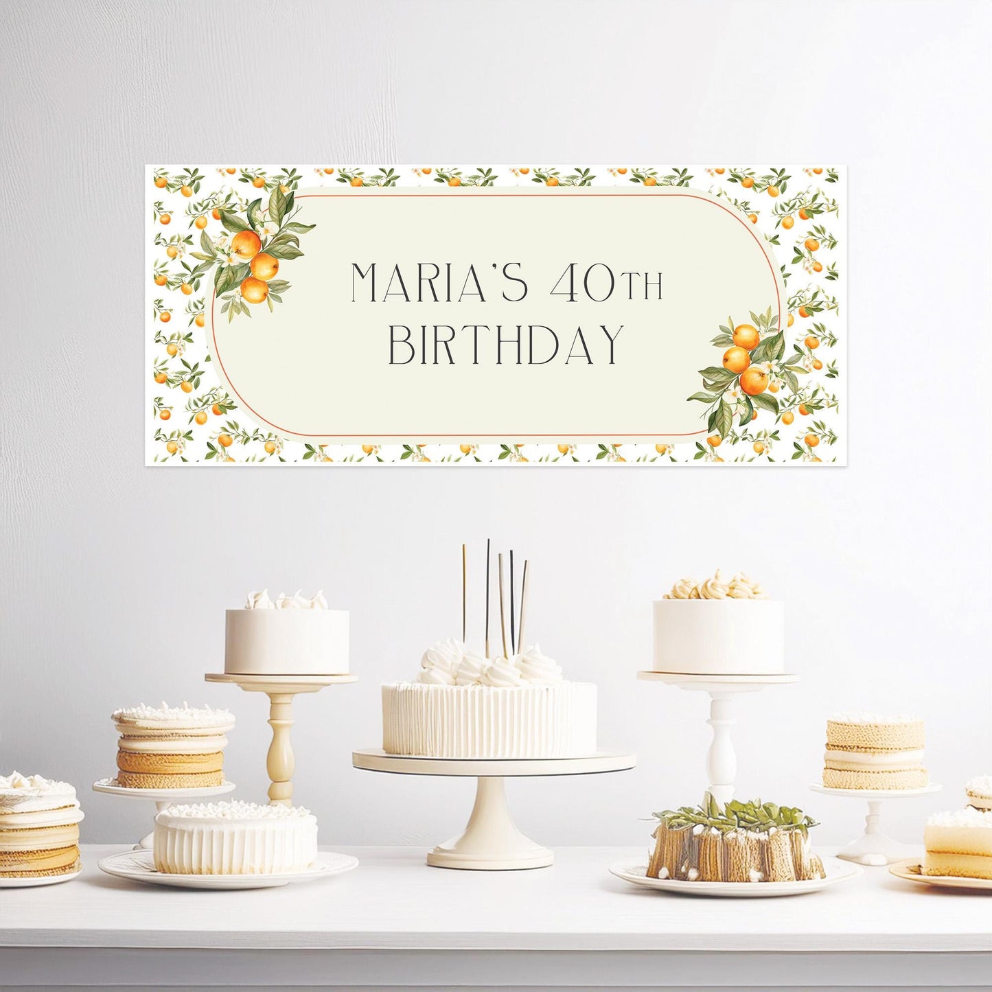 A personalized birthday banner with a Mediterranean oranges design