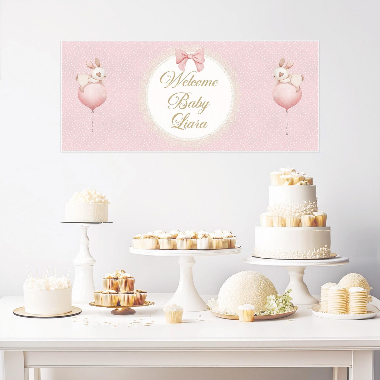 Personalised Welcome Baby Girl Banner – Pink Party Decoration