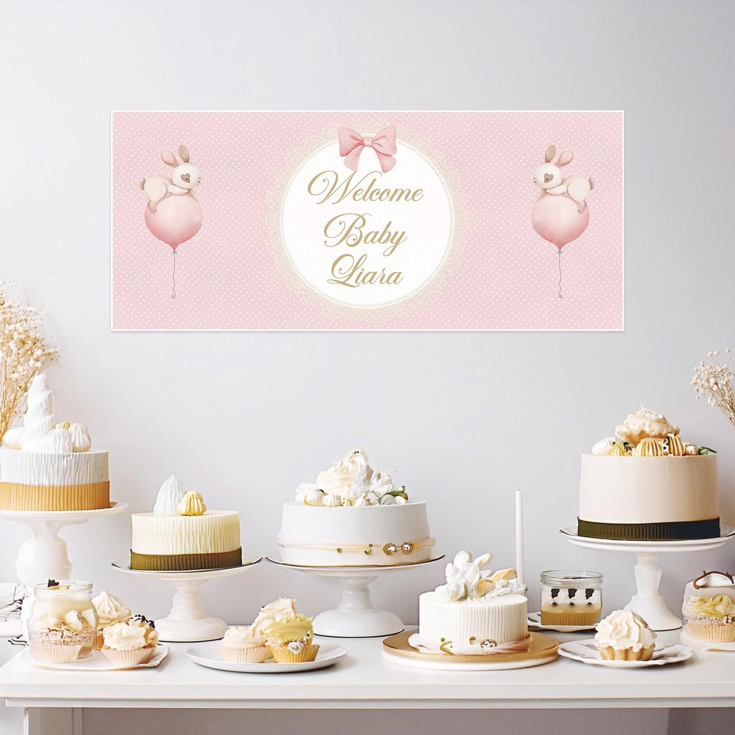 Personalised Welcome Baby Girl Banner – Pink Party Decoration