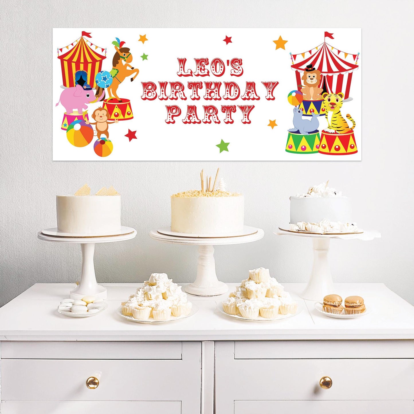 Personalised Circus Birthday Banner – Luxury Satin Paper Decoration