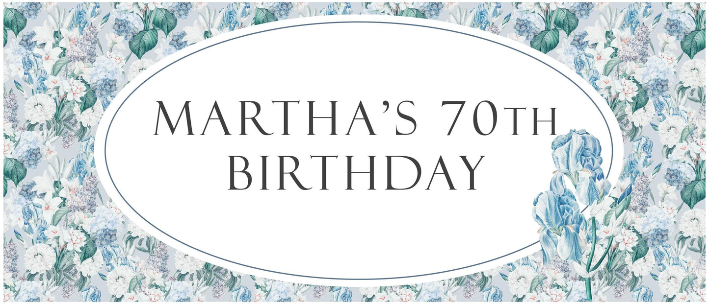 Elegant Custom Blue Floral Birthday Banner