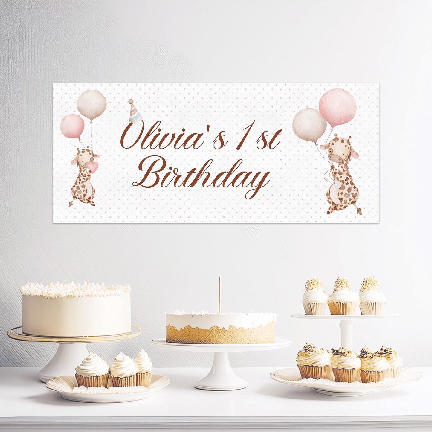 Personalised Giraffe 1st Birthday Banner – Baby Girl Party Décor