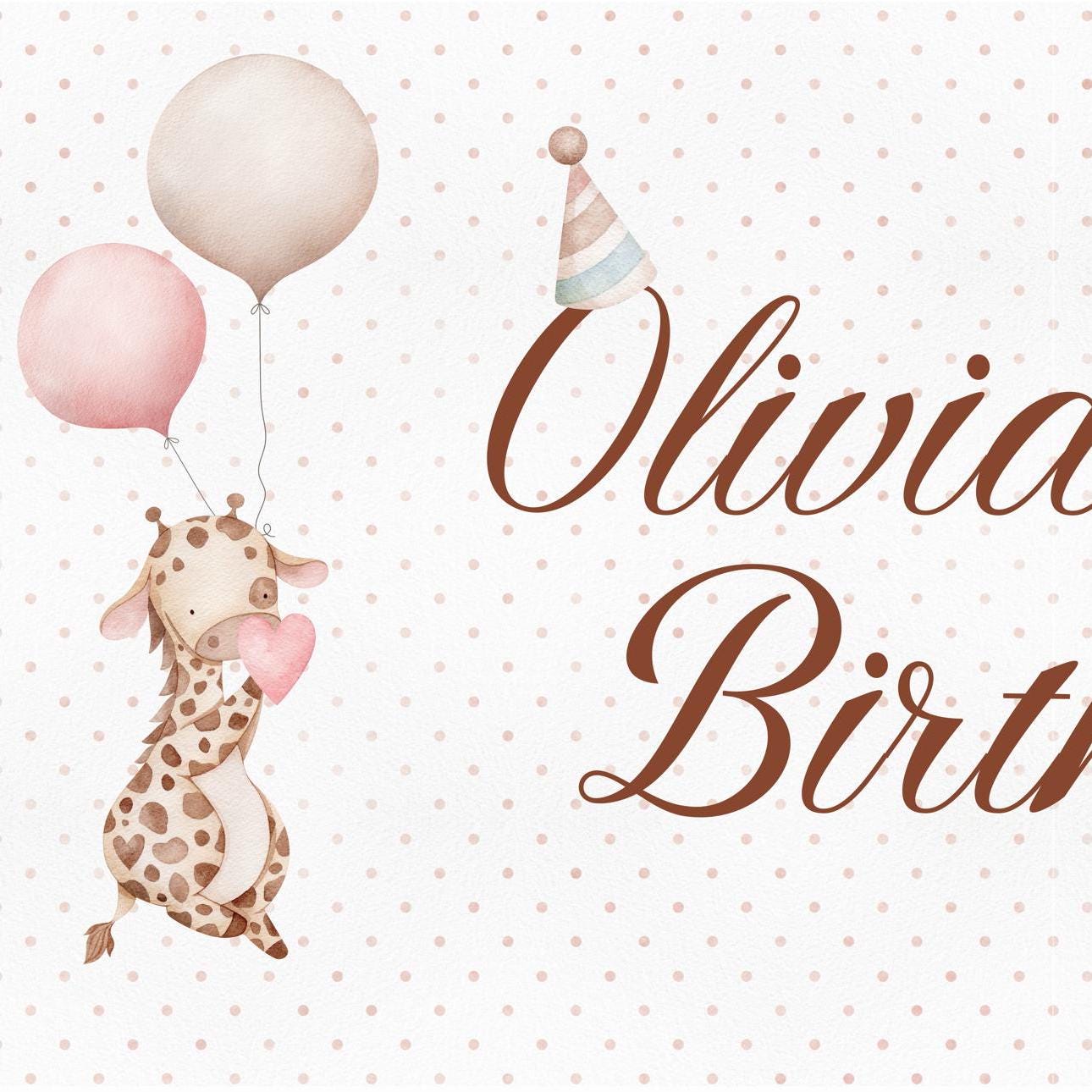Personalised Giraffe 1st Birthday Banner – Baby Girl Party Décor