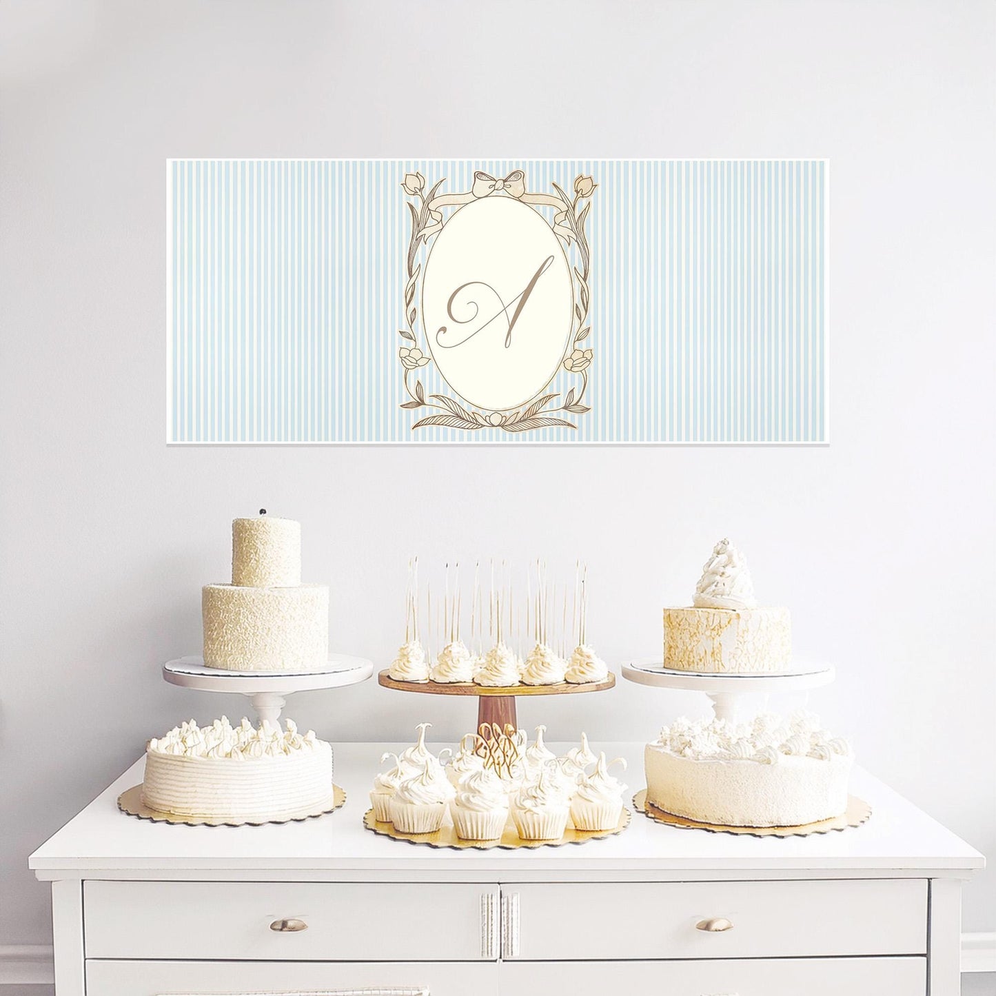 Personalised Pastel Blue Striped Monogram Banner – French Style Party Decoration