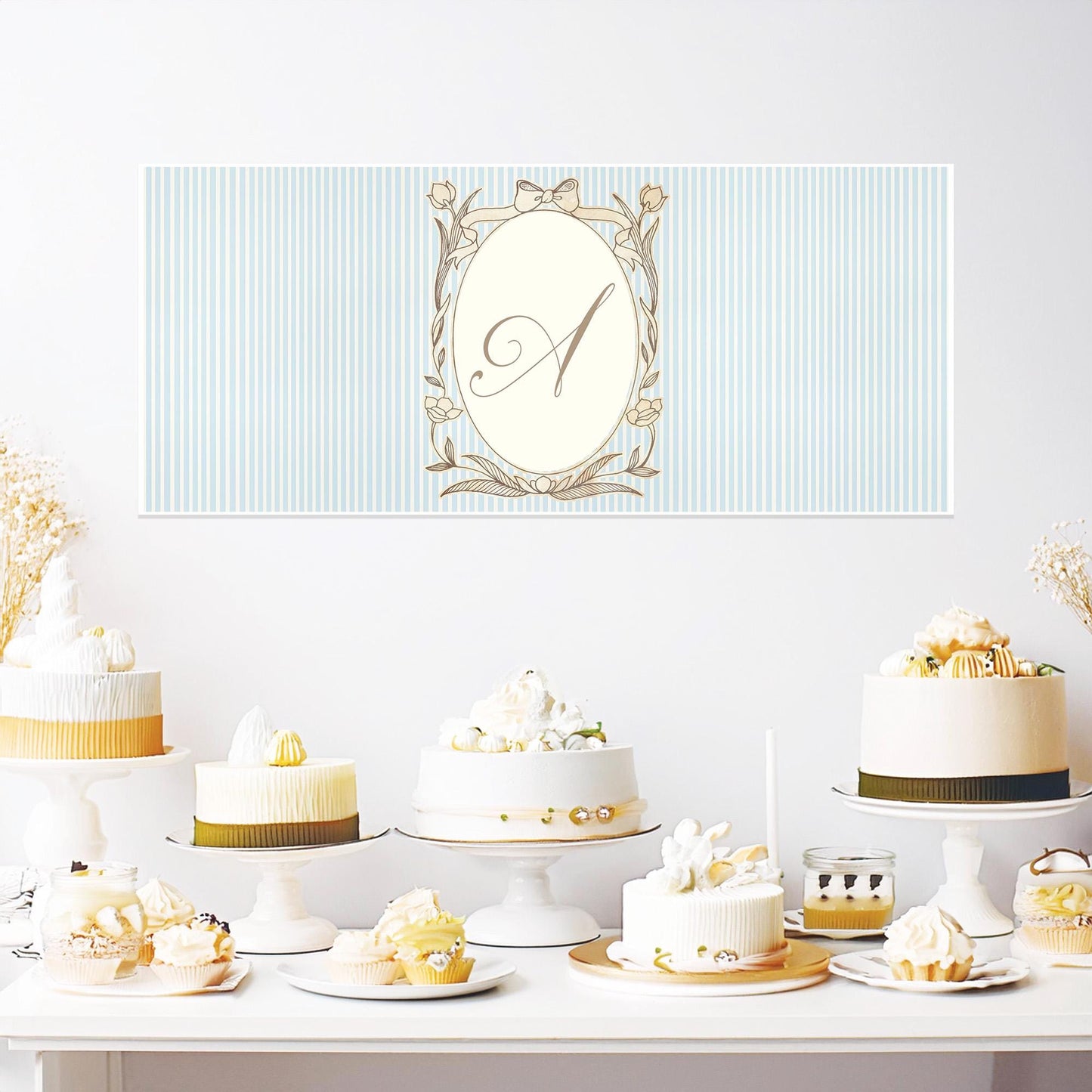 Personalised Pastel Blue Striped Monogram Banner – French Style Party Decoration