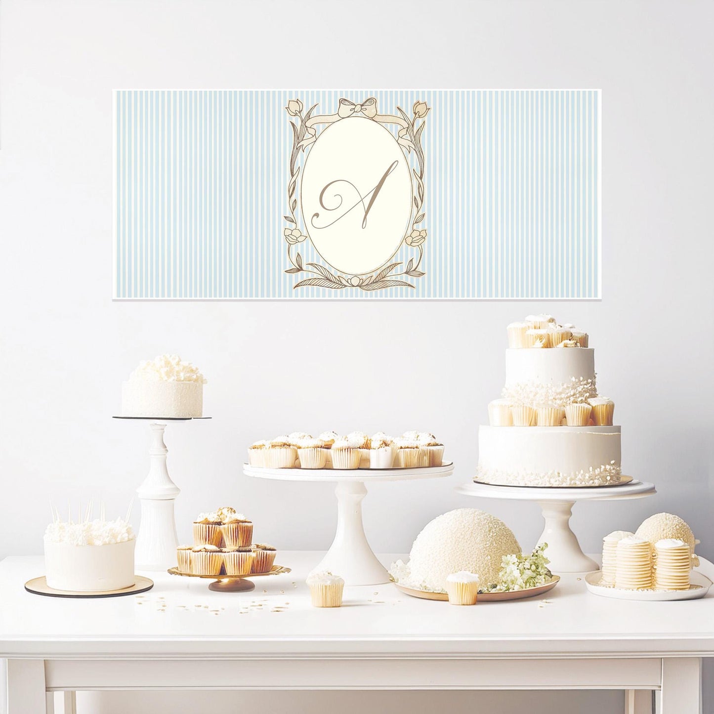 Personalised Pastel Blue Striped Monogram Banner – French Style Party Decoration