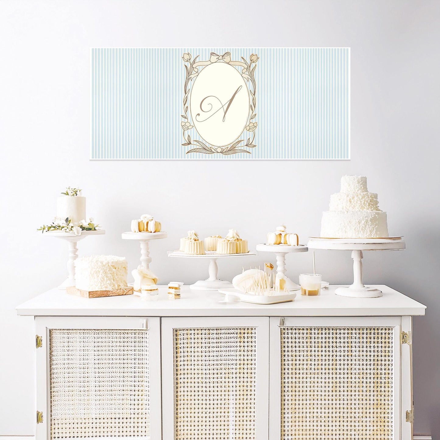 Personalised Pastel Blue Striped Monogram Banner – French Style Party Decoration