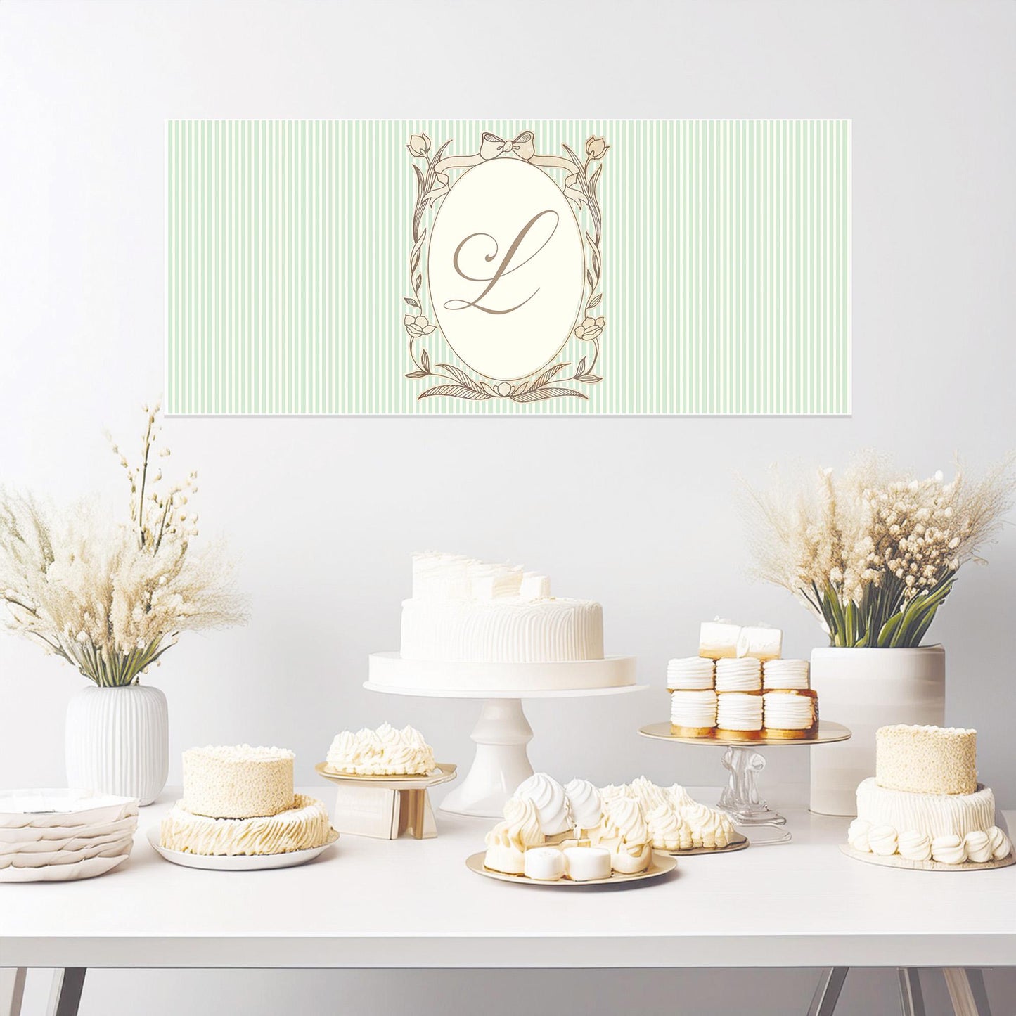 Personalised French-Style Birthday Banner – Soft Green Stripes & Monogram