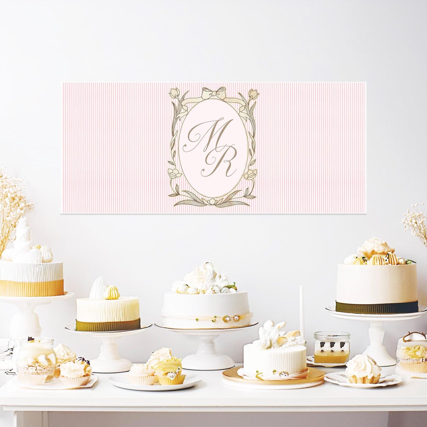 Personalised Pink Striped Monogram Banner – French Style Party Decoration