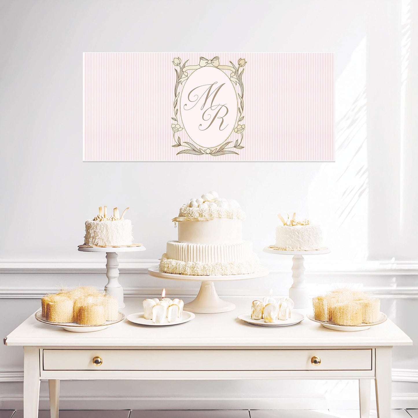 Personalised Pink Striped Monogram Banner – French Style Party Decoration