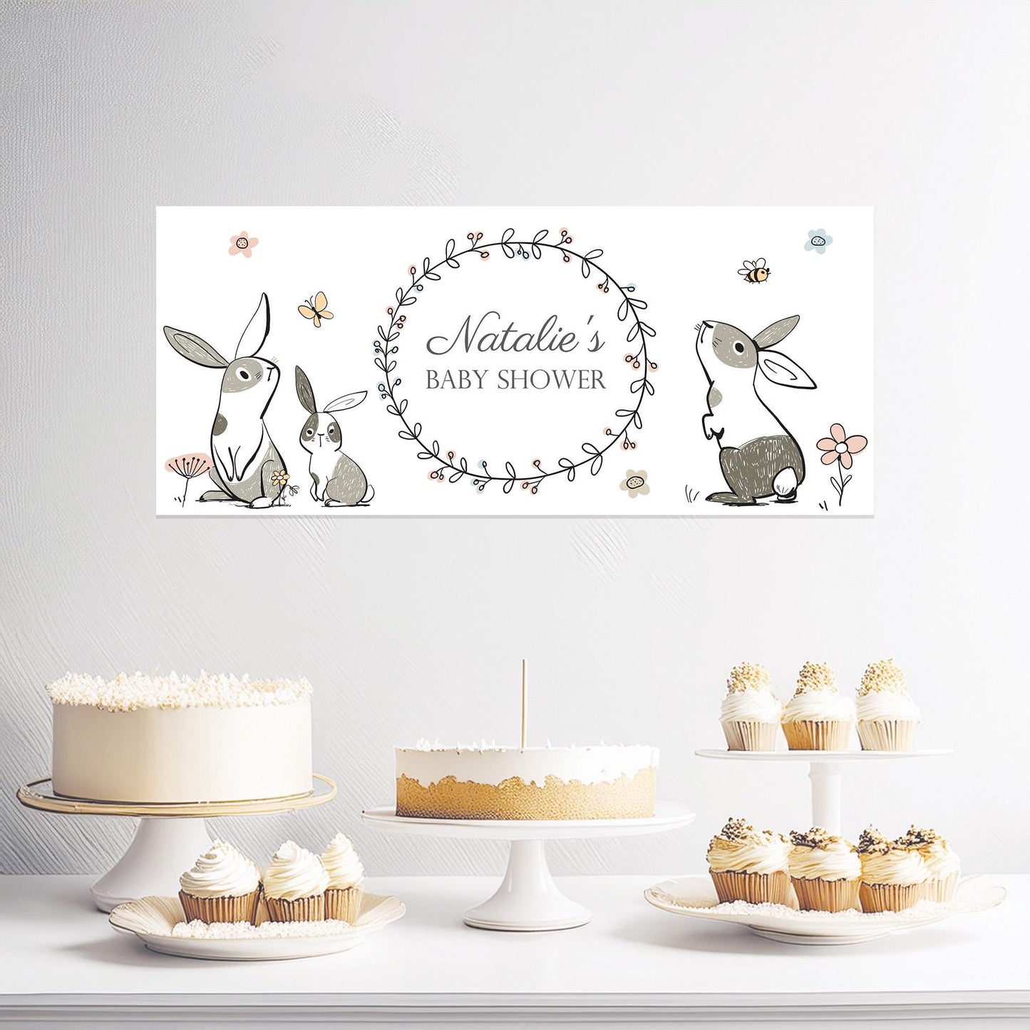 Custom Bunny Baby Shower Banner – Personalised Rabbit Design