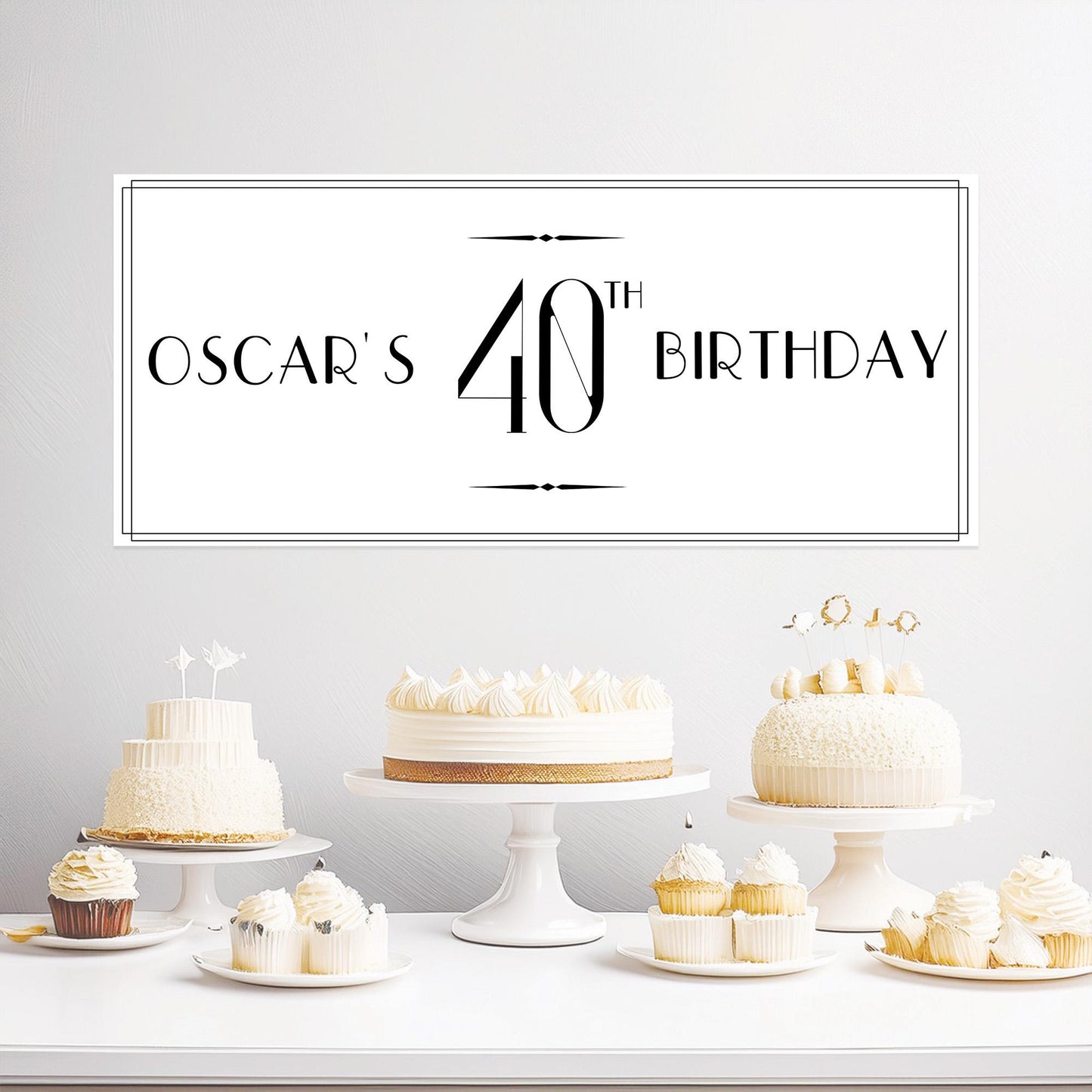 This product is a personalised black and white birthday banner from the company Confites UK.
The banner can be personalised with your own wording.
It's printed on satin paper.
