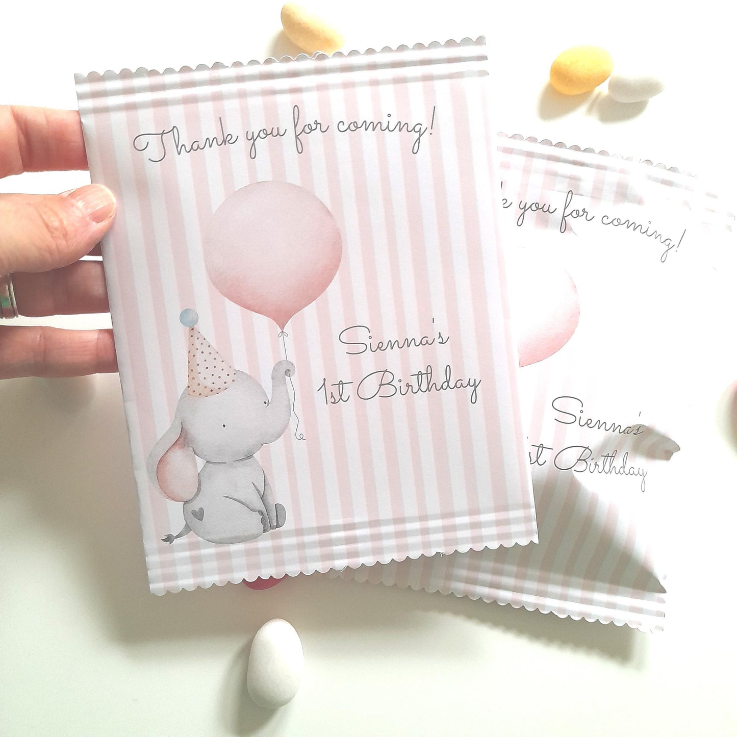 Baby Elephant 1st Birthday Party Bags – Personalised Girls’ Favours (Set of 10)