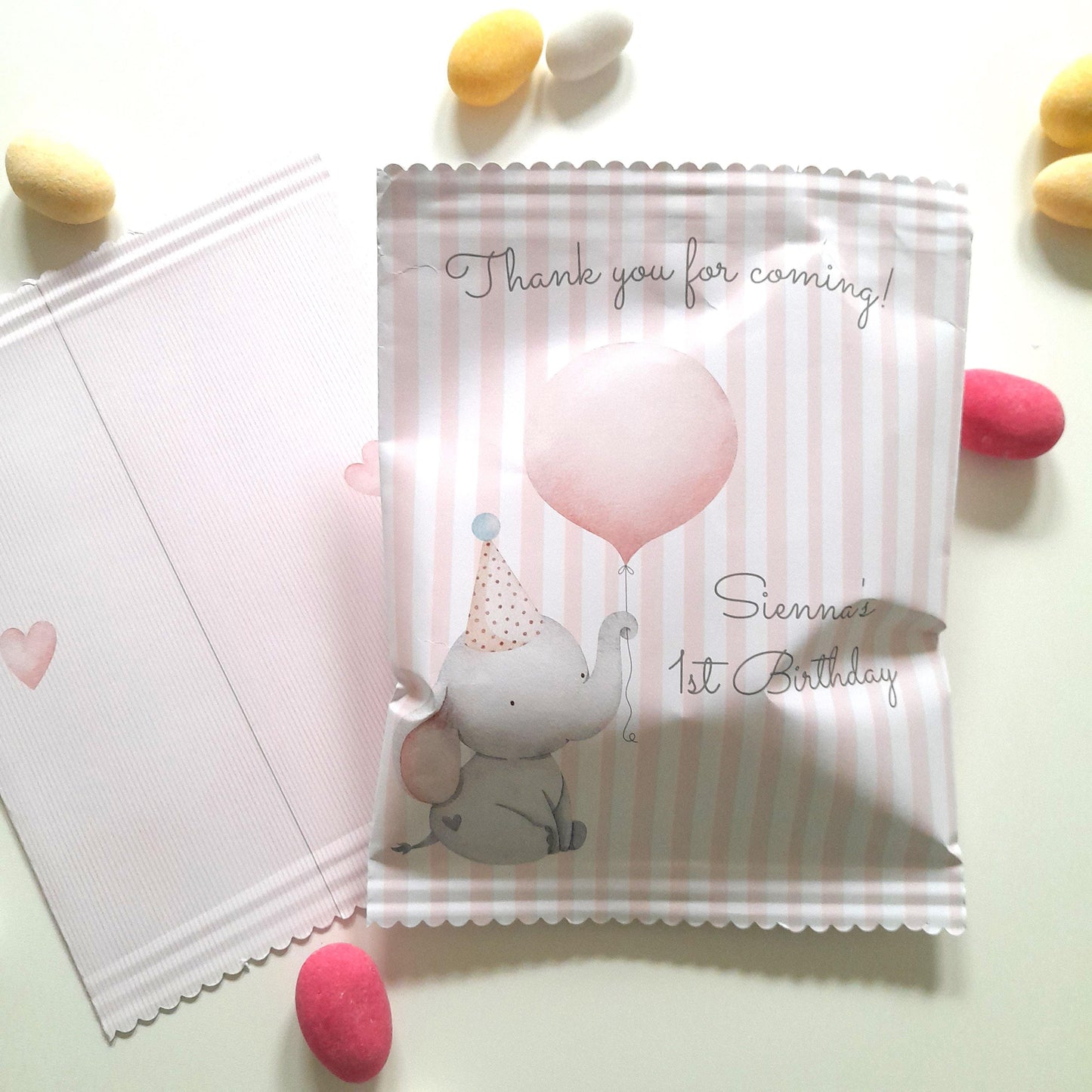 Baby Elephant 1st Birthday Party Bags – Personalised Girls’ Favours (Set of 10)