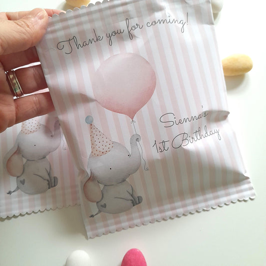 Baby Elephant 1st Birthday Party Bags – Personalised Girls’ Favours (Set of 10)