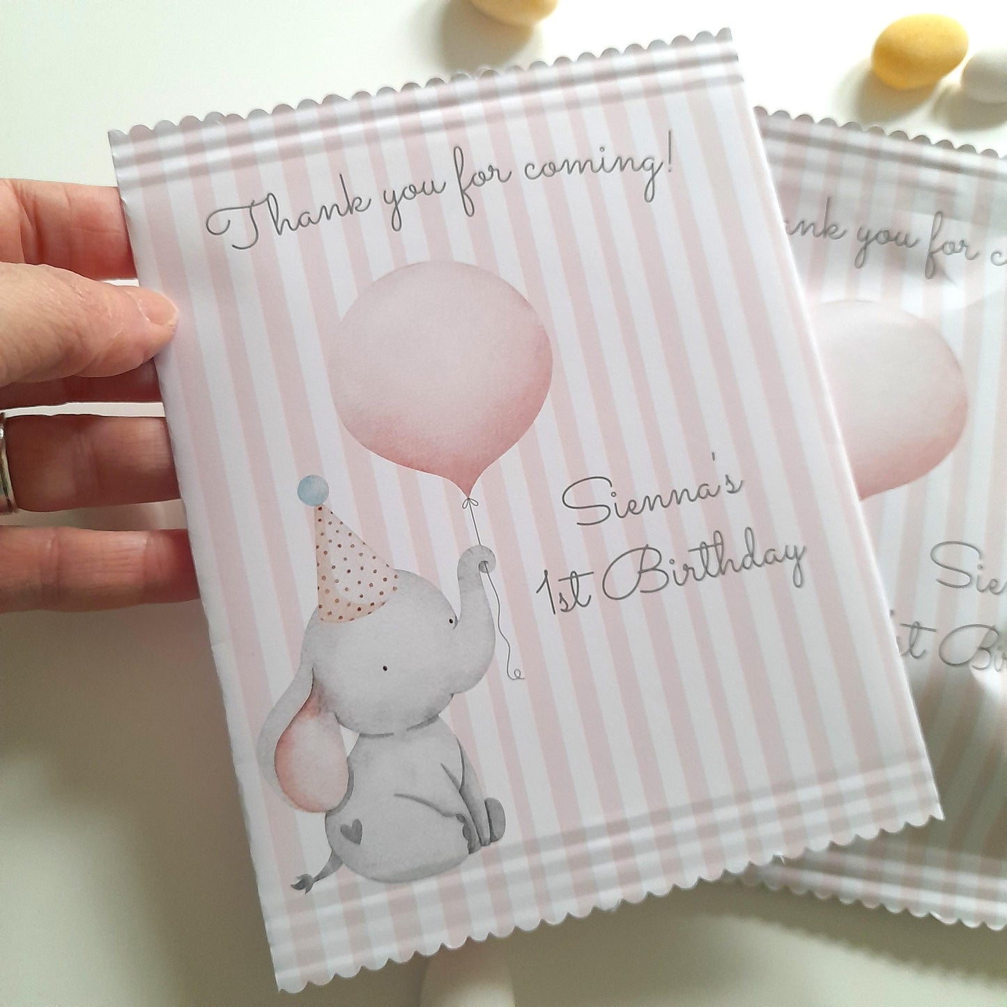 Baby Elephant 1st Birthday Party Bags – Personalised Girls’ Favours (Set of 10)