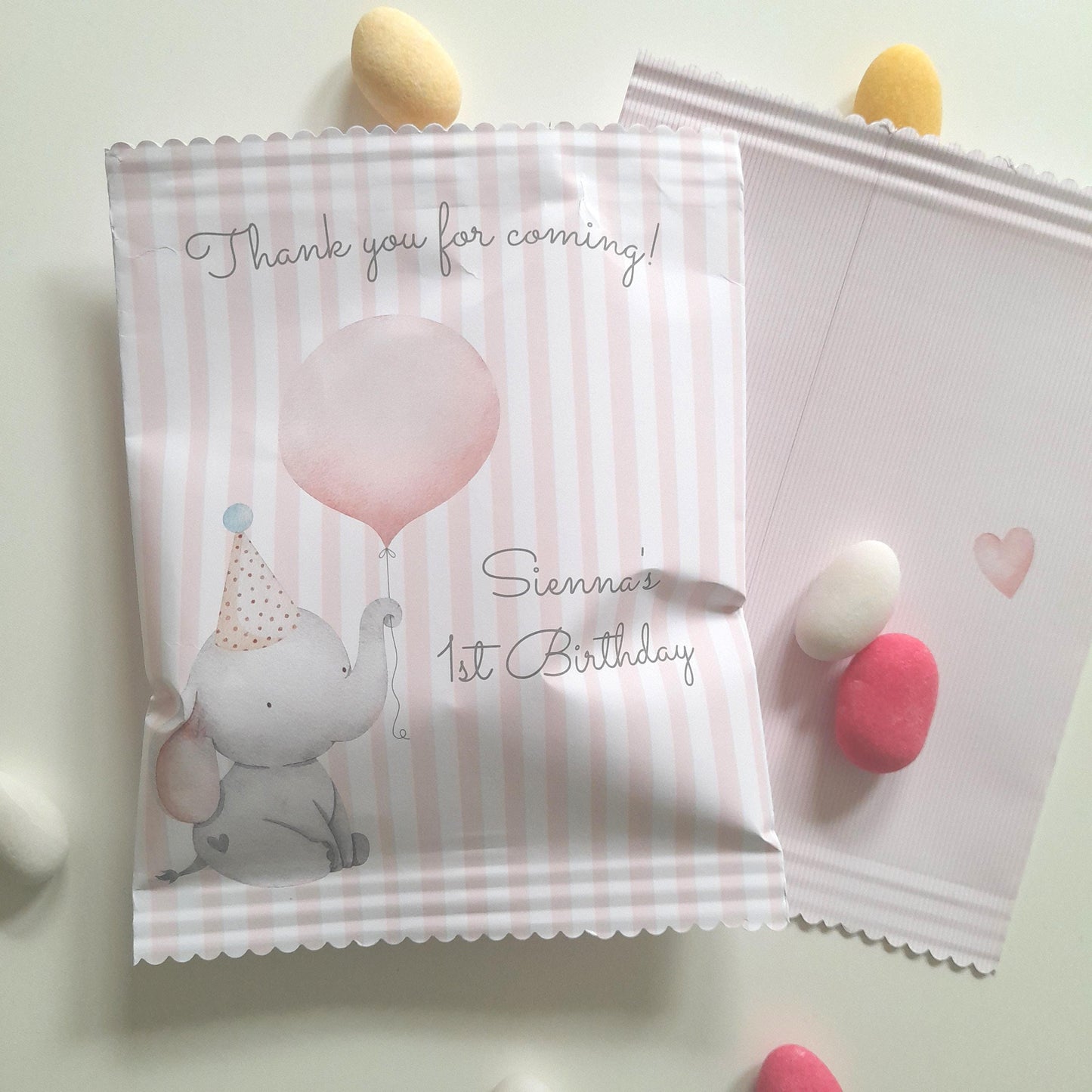 Baby Elephant 1st Birthday Party Bags – Personalised Girls’ Favours (Set of 10)