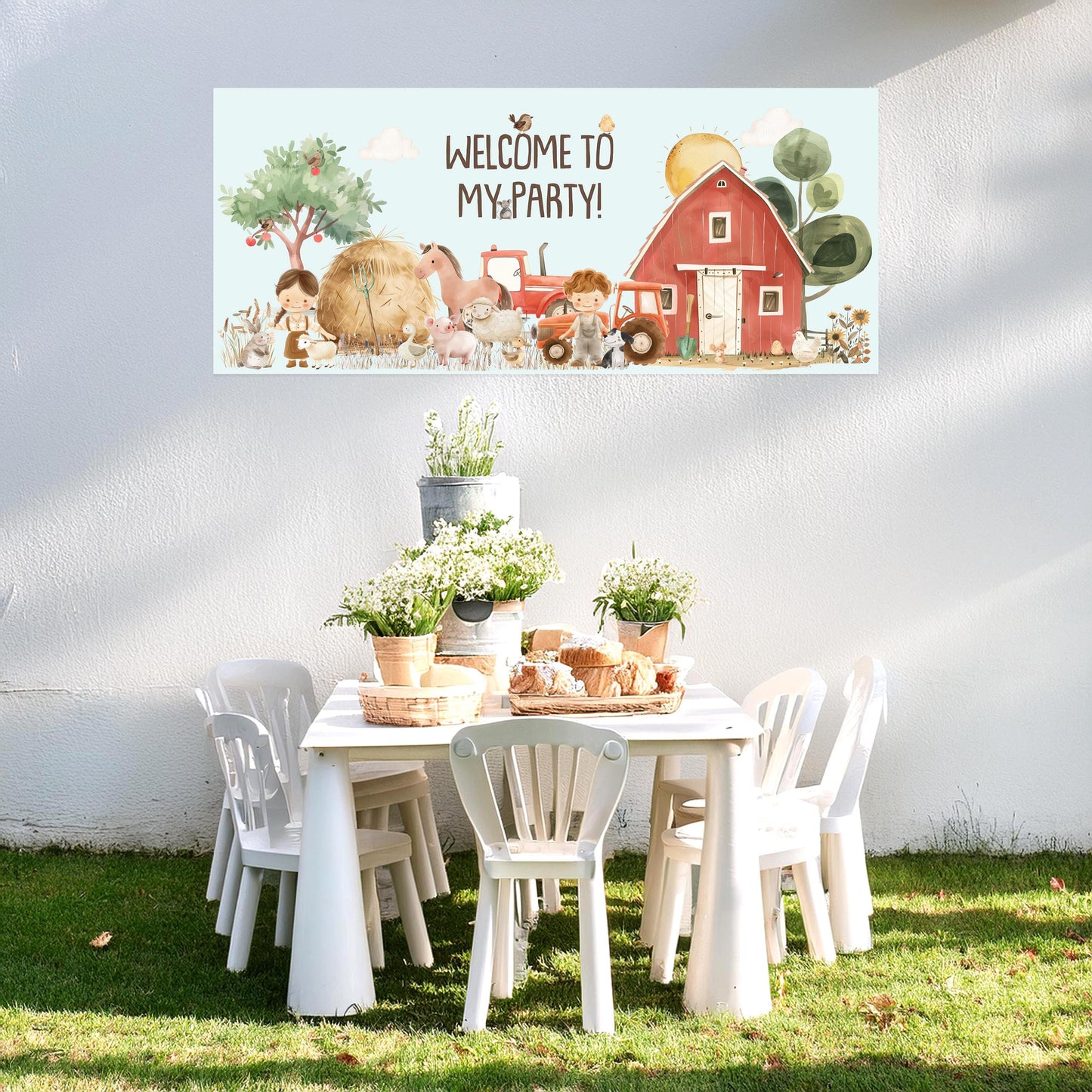 Farmyard Personalised Party Banner – Luxury Satin Paper Decoration