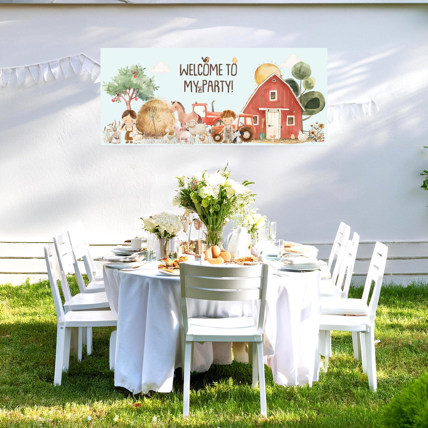 Farmyard Personalised Party Banner – Luxury Satin Paper Decoration