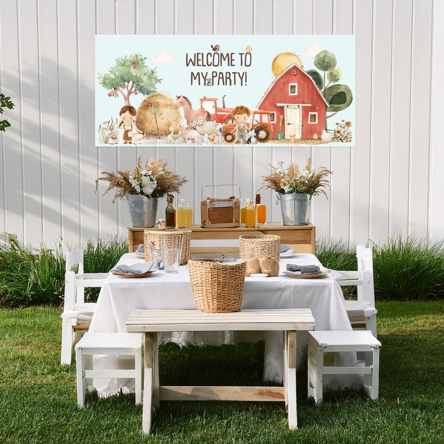 Farmyard Personalised Party Banner – Luxury Satin Paper Decoration